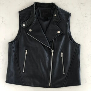 Paige Moto Style Leather Vest w Silver Metal Hardware Dark Ink Blue Sz L NWOT